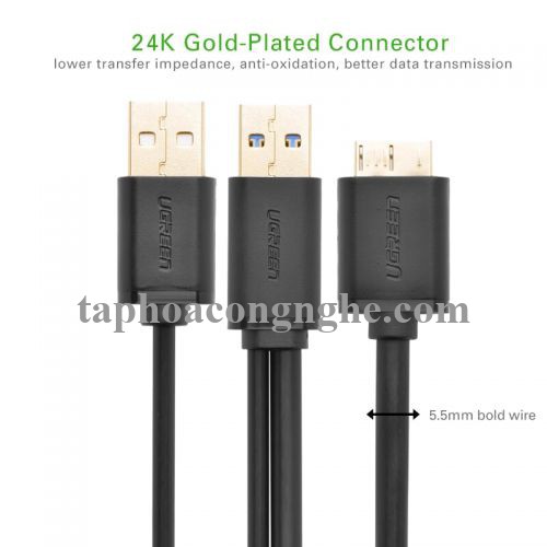 Ugreen 10898 0.5M màu Đen Cáp USB 3.0 sang MICRO USB 3.0 cho ổ cứng hỗ trợ nguồn US140 30010898